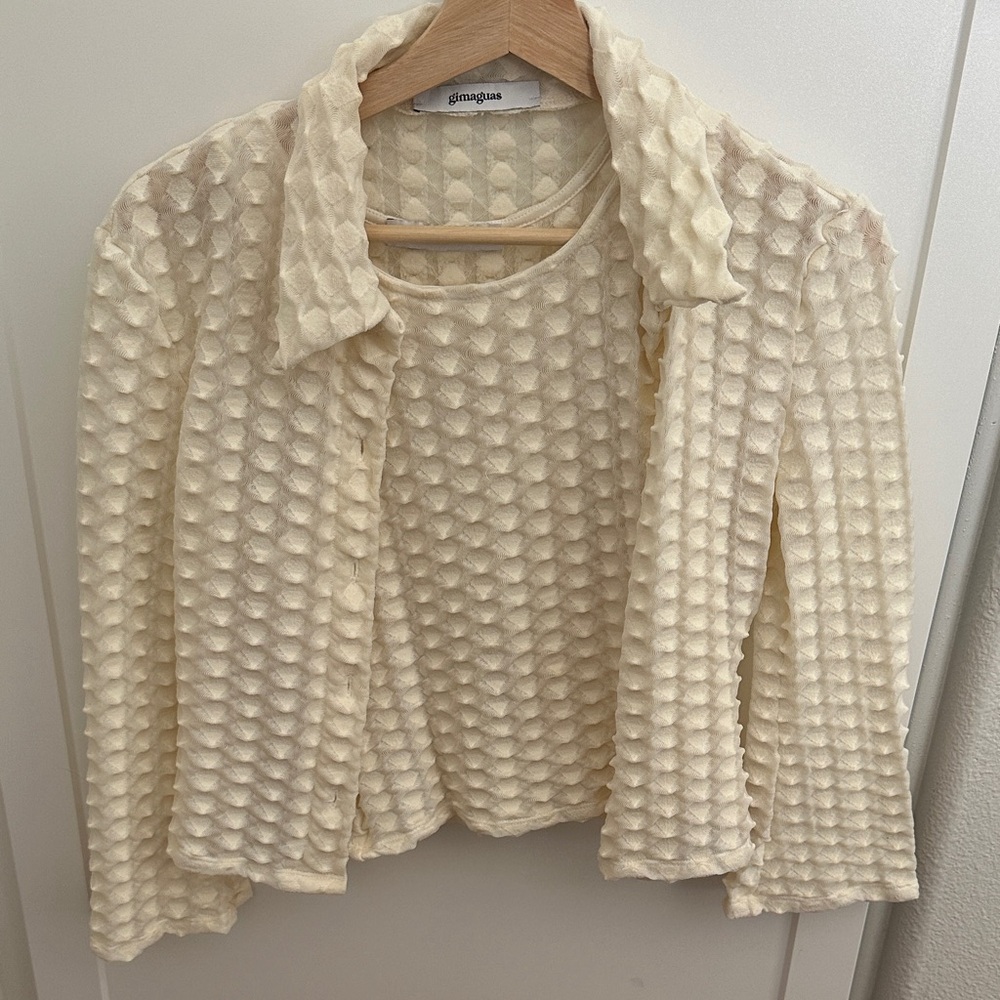 GIMAGUAS Cream Textured Open-Front Blazer